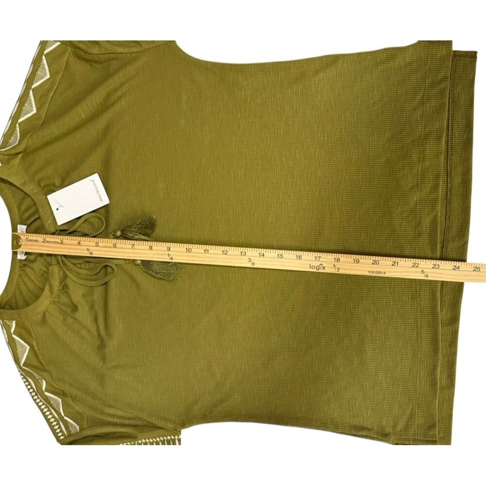 NWT Westbound S Small Olive Green Embroidered Ribbed Knit 3/4 Sleeve Peasant Top - Picture 8 of 10